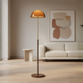 Floor Lamp Amber Dome Weighted Walnut Base