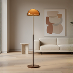 Floor Lamp Amber Dome Weighted Walnut Base