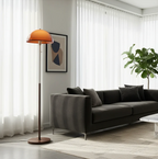Floor Lamp Amber Dome Weighted Walnut Base
