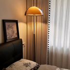 Floor Lamp Amber Dome Weighted Walnut Base