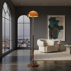 Floor Lamp Amber Dome Weighted Walnut Base