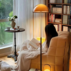 Floor Lamp Amber Dome Weighted Walnut Base