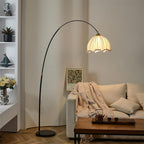 Floor Lamp Arc Design Fabric Shade Marble Base