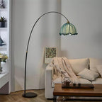 Floor Lamp Arc Design Fabric Shade Marble Base