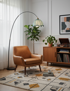 Floor Lamp Arc Design Fabric Shade Marble Base