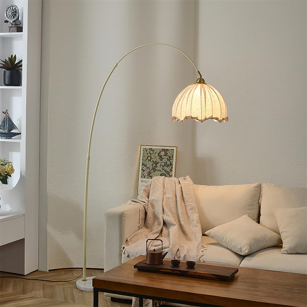 Floor Lamp Arc Fabric Shade Marble Base