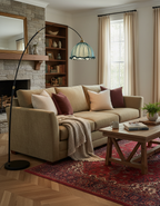 Floor Lamp Arc Fabric Shade Marble Base