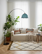 Floor Lamp Arc Fabric Shade Marble Base