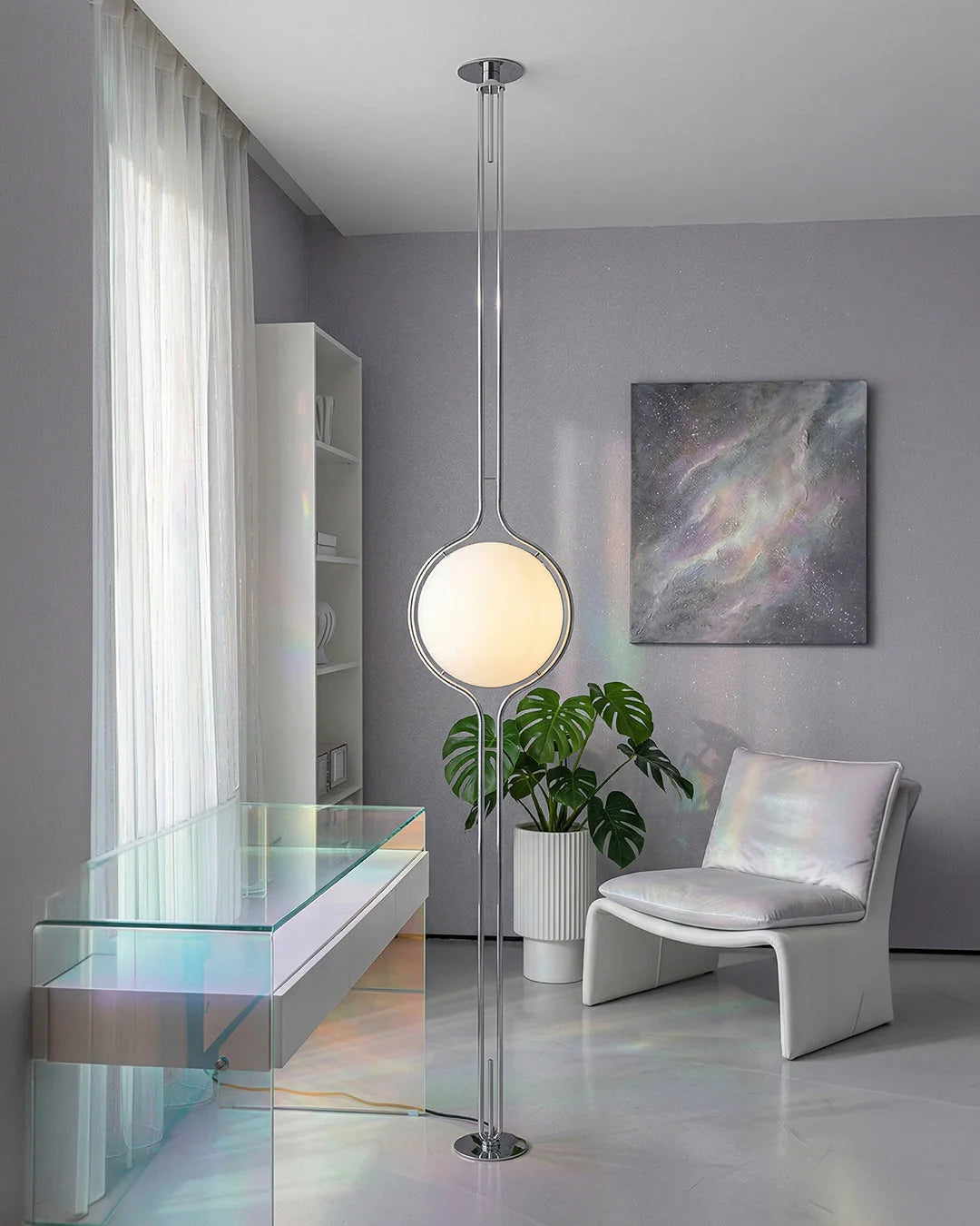 Floor Lamp Chrome Frame Acrylic Globes 3000K Warm Light