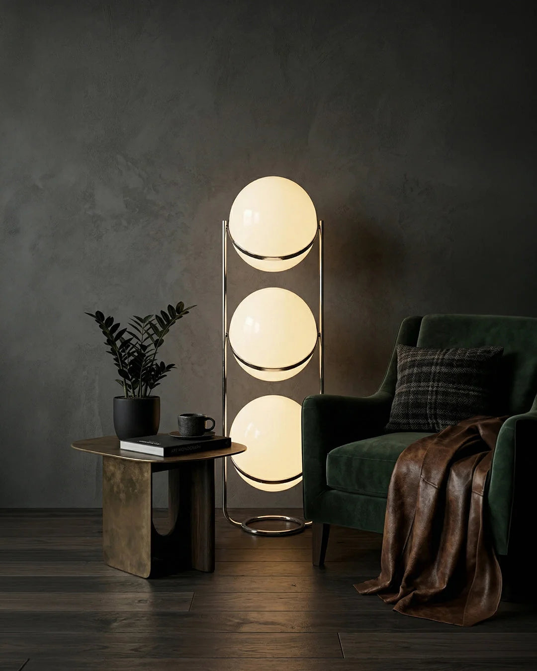 Floor Lamp Chrome Frame Acrylic Globes 3000K Warm Light