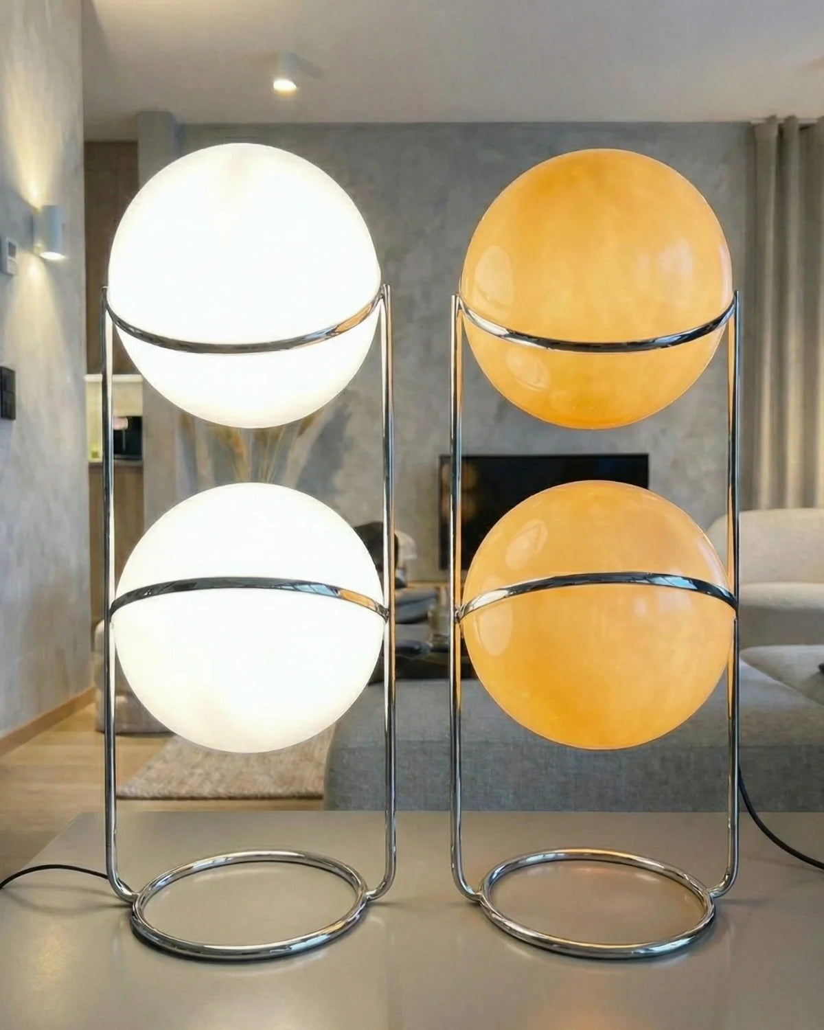 Floor Lamp Chrome Frame Acrylic Globes 3000K Warm Light
