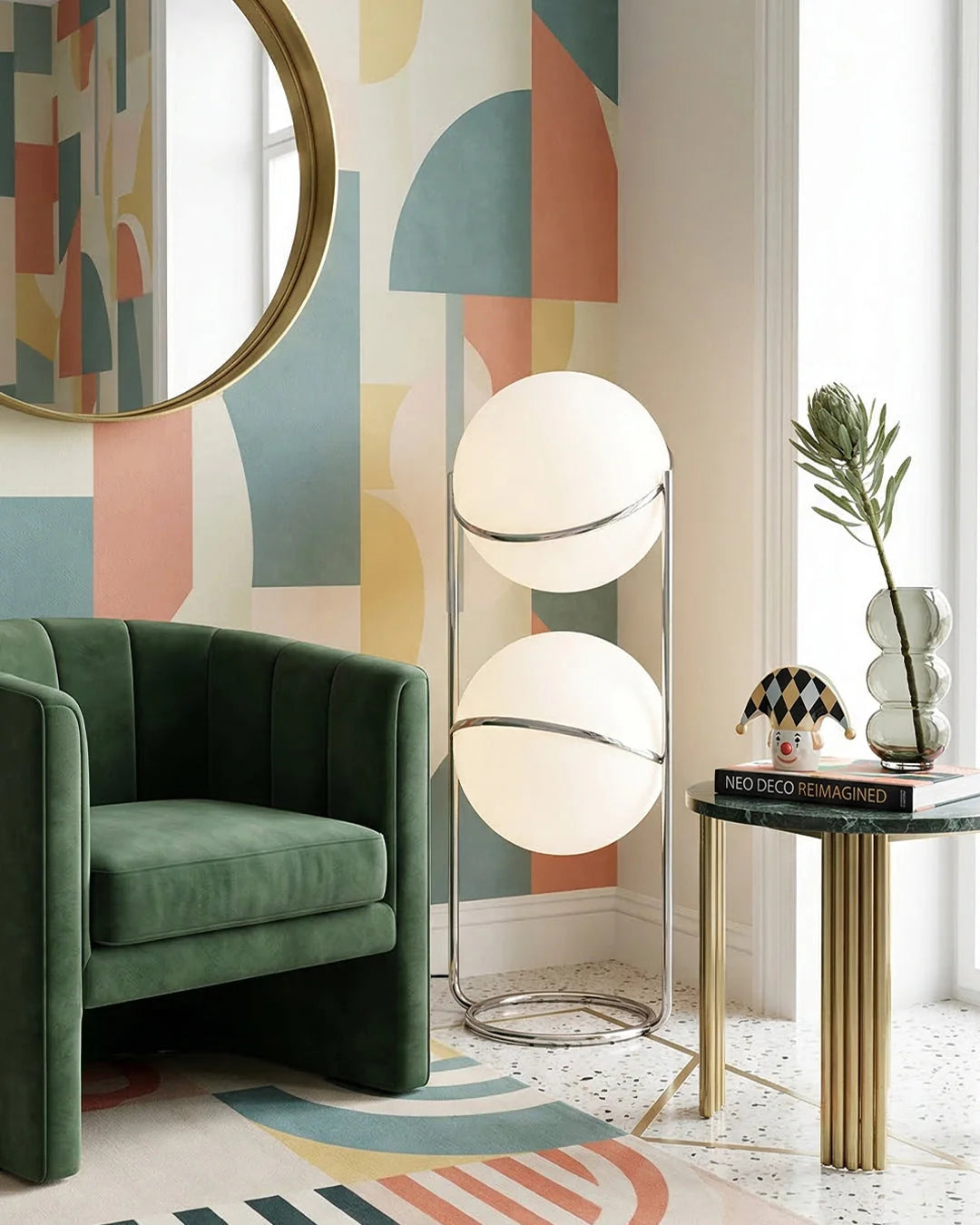 Floor Lamp Chrome Frame Acrylic Globes 3000K Warm Light