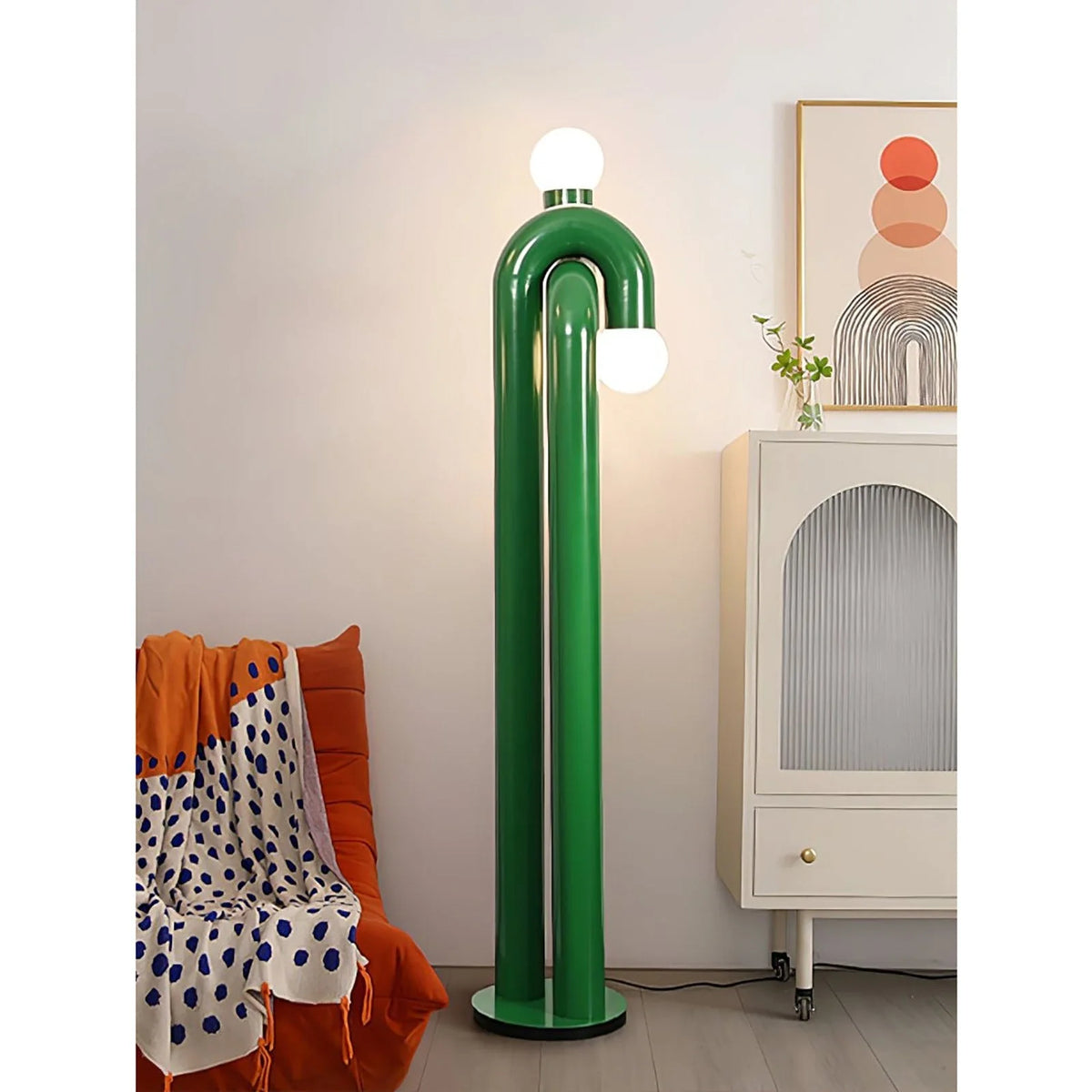 Floor Lamp Double Glass Globes Iron Arch Dimmer Compatible