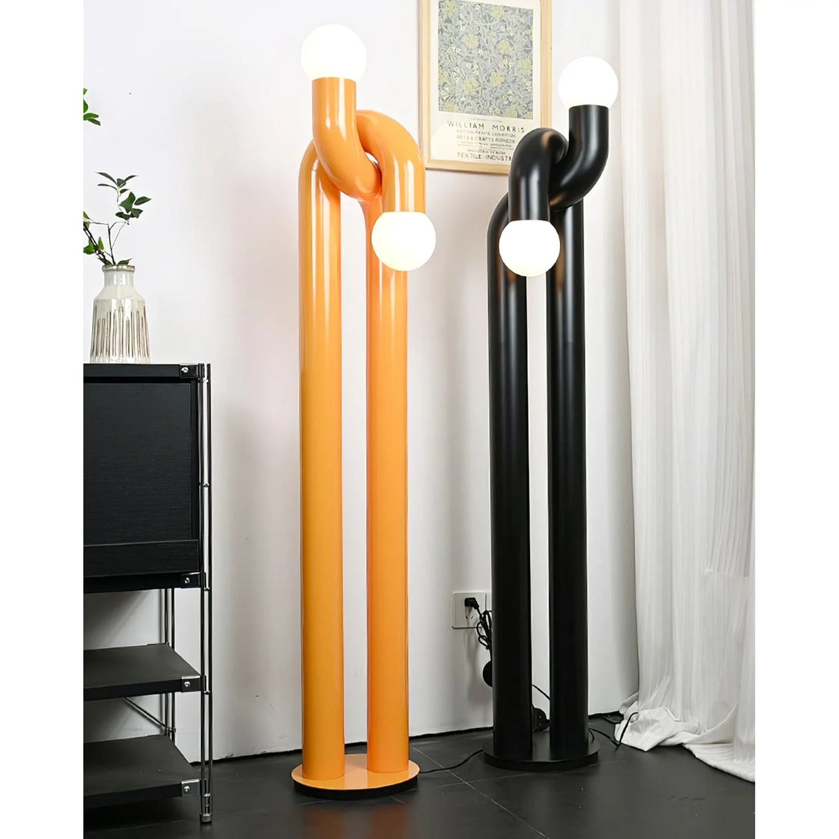 Floor Lamp Double Glass Globes Iron Arch Dimmer Compatible