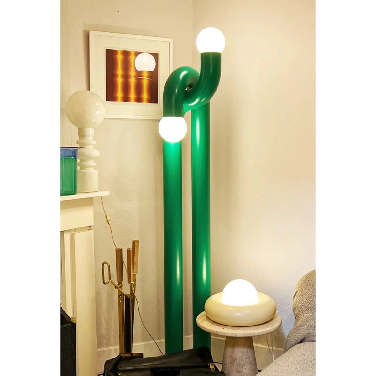Floor Lamp Double Glass Globes Iron Arch Dimmer Compatible