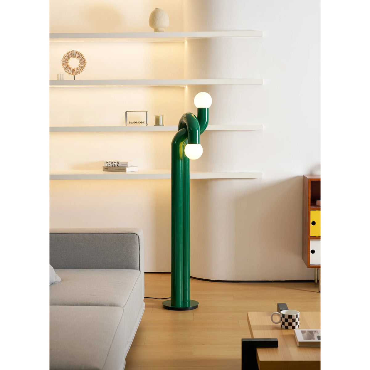 Floor Lamp Double Glass Globes Iron Arch Dimmer Compatible