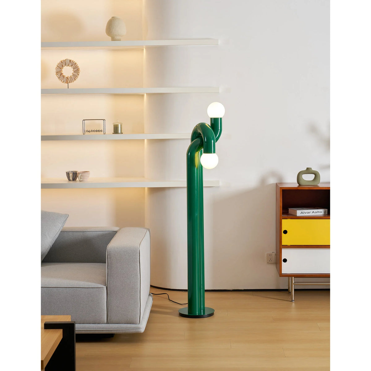 Floor Lamp Double Glass Globes Iron Arch Dimmer Compatible