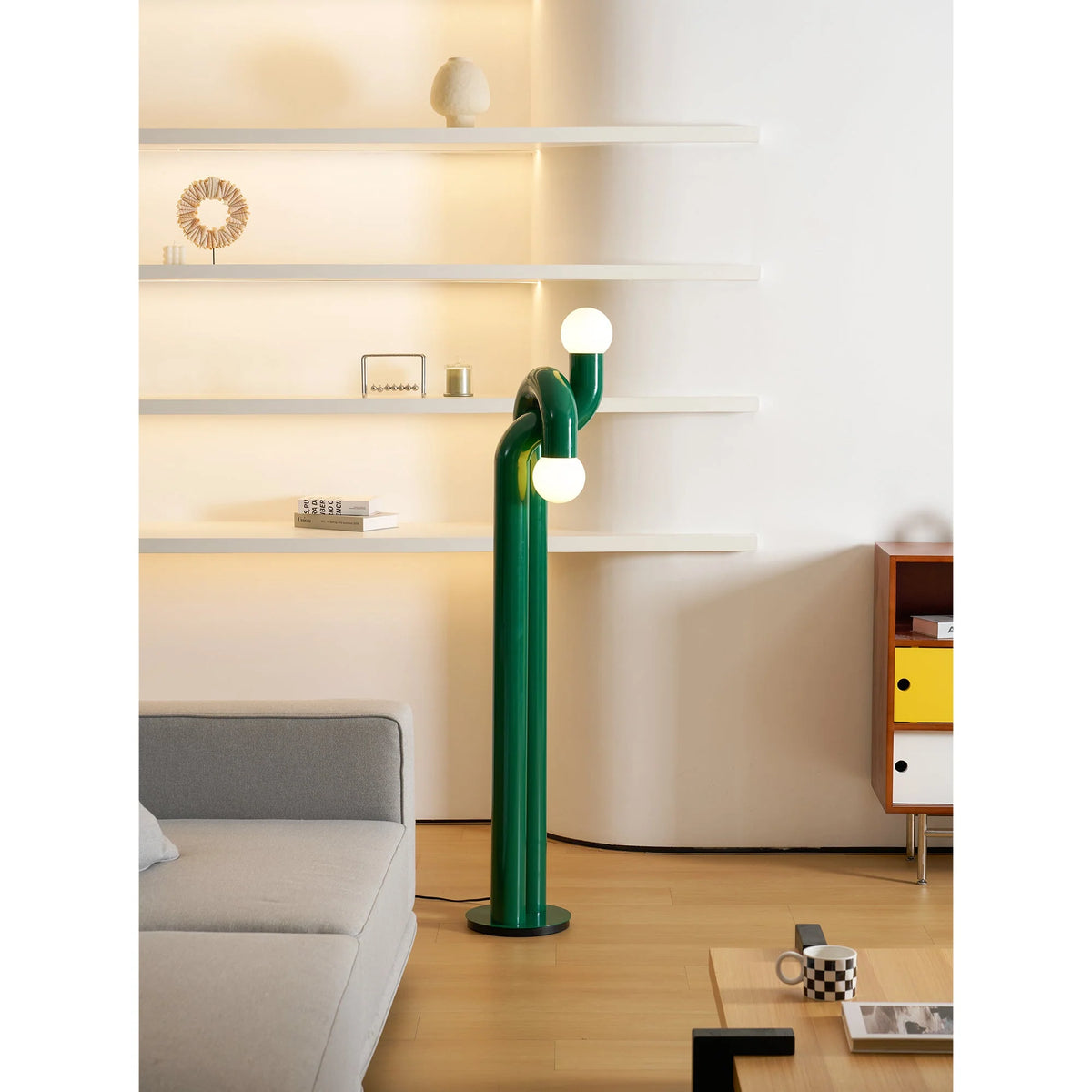 Floor Lamp Double Glass Globes Iron Arch Dimmer Compatible