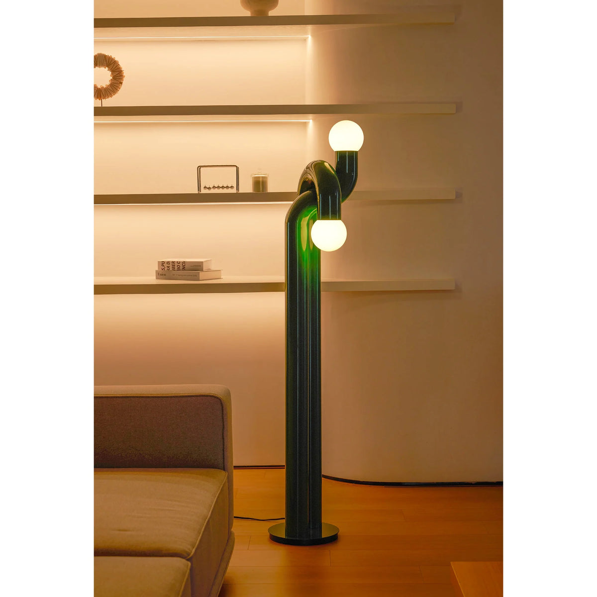 Floor Lamp Double Glass Globes Iron Arch Dimmer Compatible