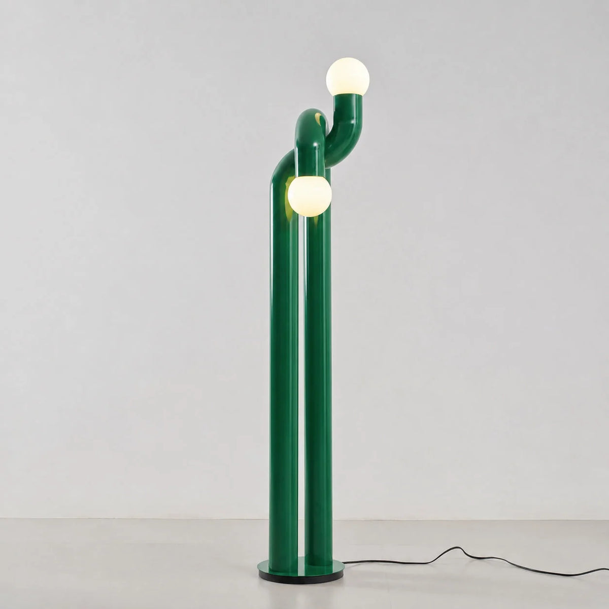 Floor Lamp Double Glass Globes Iron Arch Dimmer Compatible