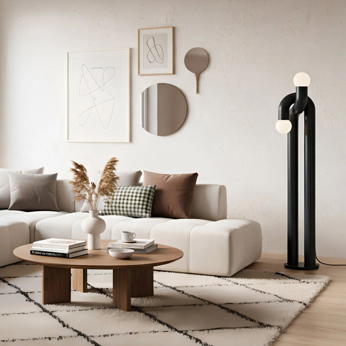 Floor Lamp Double Glass Globes Iron Arch Dimmer Compatible