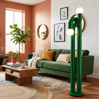 Floor Lamp Double Glass Globes Iron Arch Dimmer Compatible