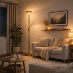 Floor Lamp Dual Light Adjustable Reading Arm Antique Brass