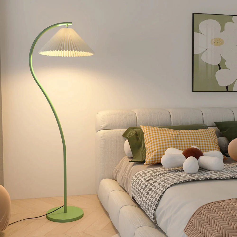 Floor Lamp Hand-Pleated Shade Dimmable Iron Base