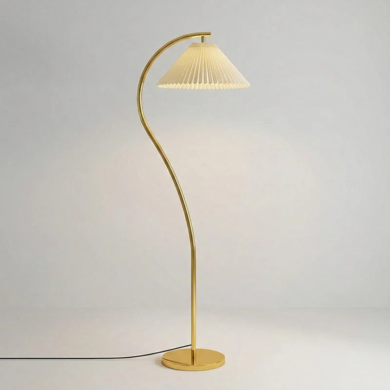 Floor Lamp Hand-Pleated Shade Dimmable Iron Base