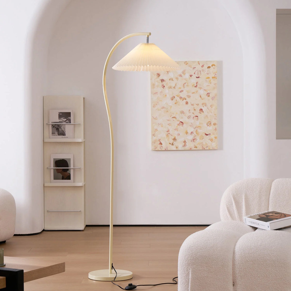 Floor Lamp Hand-Pleated Shade Dimmable Iron Base