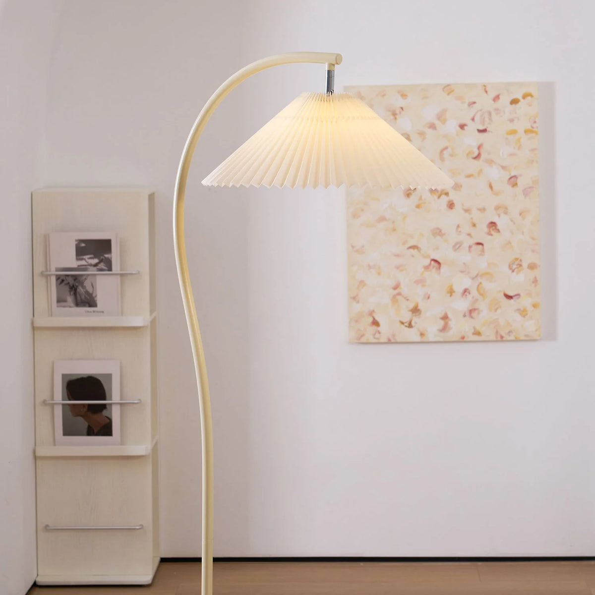 Floor Lamp Hand-Pleated Shade Dimmable Iron Base