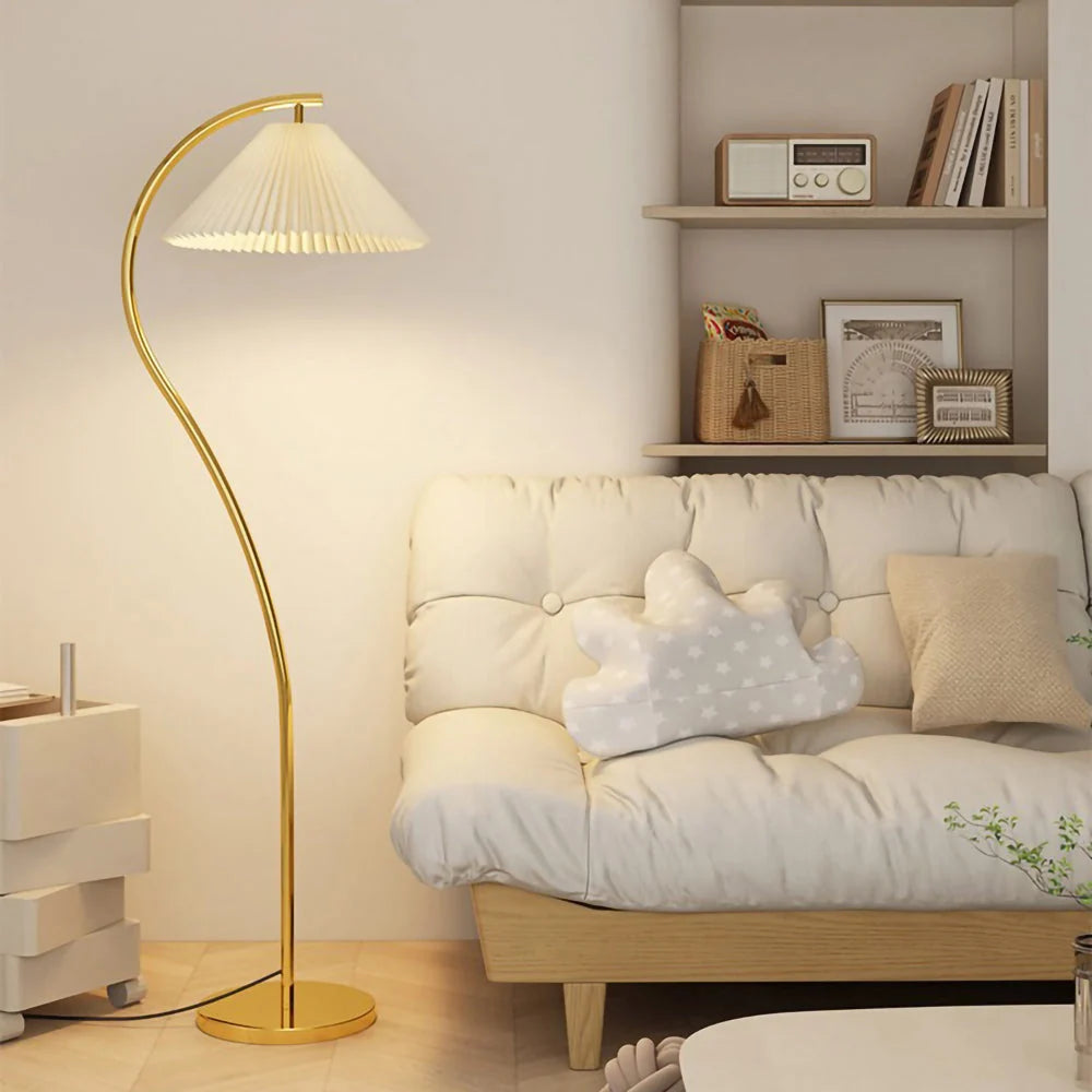 Floor Lamp Hand-Pleated Shade Dimmable Iron Base