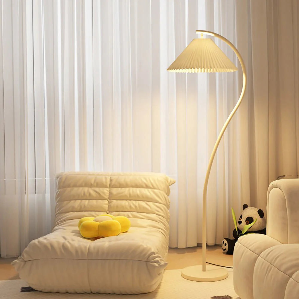 Floor Lamp Hand-Pleated Shade Dimmable Iron Base