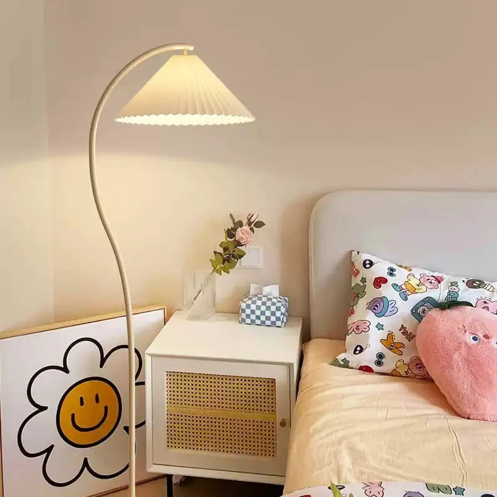 Floor Lamp Hand-Pleated Shade Dimmable Iron Base