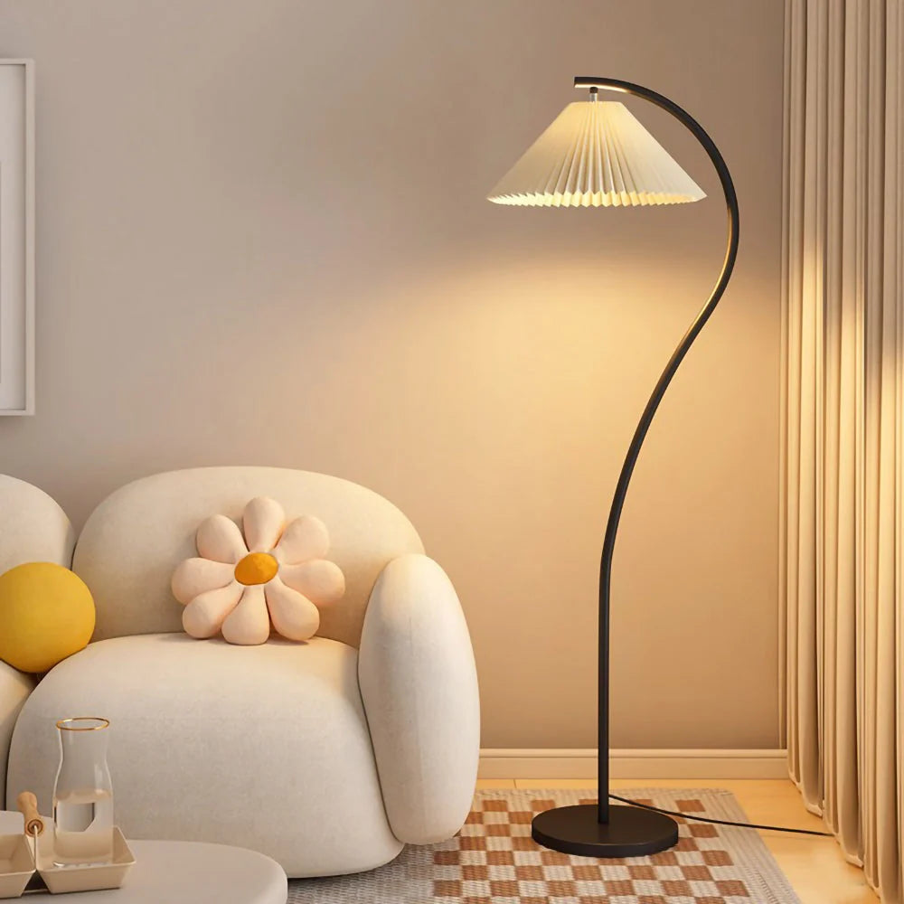 Floor Lamp Hand-Pleated Shade Dimmable Iron Base