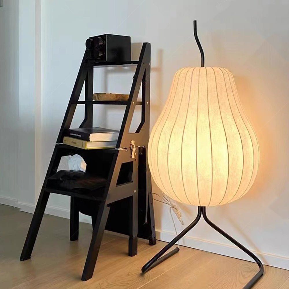 Floor Lamp Pear-Shaped Silk Shade Warm Ambient LED Compatible