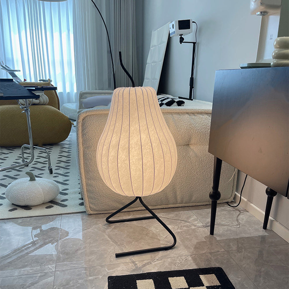 Floor Lamp Pear-Shaped Silk Shade Warm Ambient LED Compatible