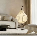 Floor Lamp Pear-Shaped Silk Shade Warm Ambient LED Compatible