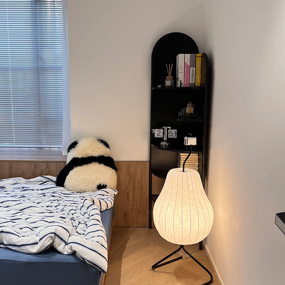 Floor Lamp Pear-Shaped Silk Shade Warm Ambient LED Compatible