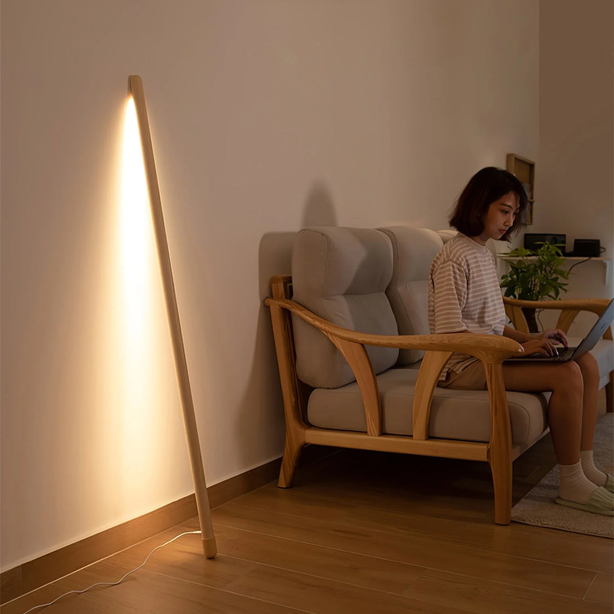 Floor Lamp Scandinavian Wood & Acrylic Dimmable LED