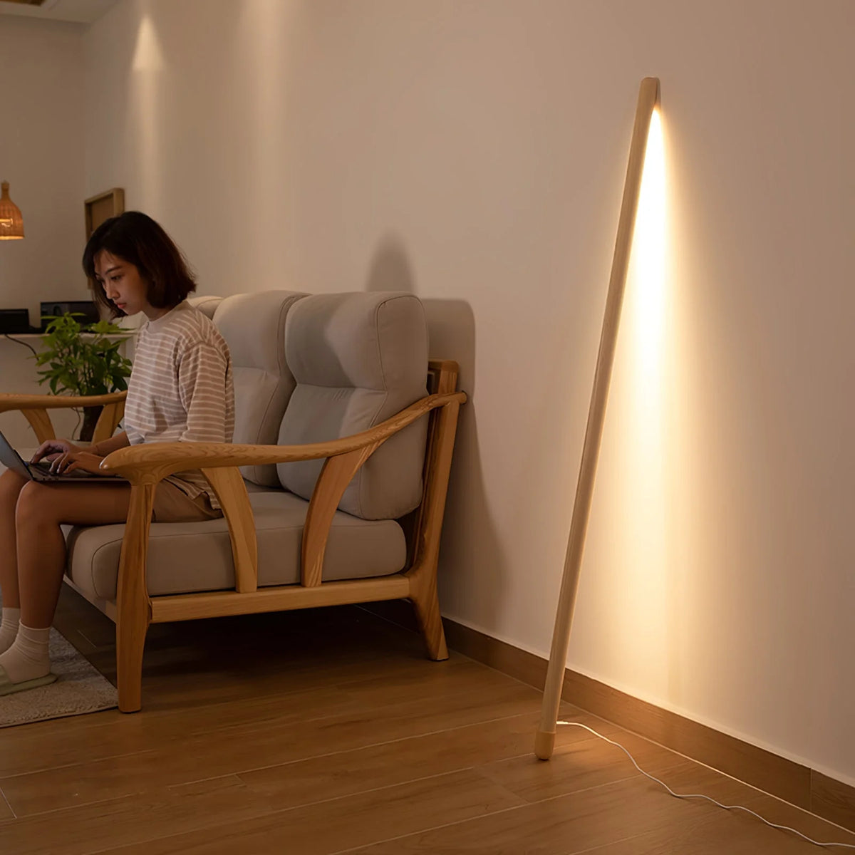 Floor Lamp Scandinavian Wood & Acrylic Dimmable LED
