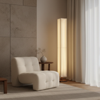 Floor Lamp Walnut Wood & Fabric Shade Warm White LED