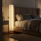 Floor Lamp Walnut Wood & Fabric Shade Warm White LED