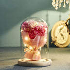 Floral Display Glass Dome LED Wooden Base