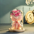 Floral Display Glass Dome LED Wooden Base