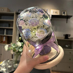 Floral Display Glass Dome LED Wooden Base