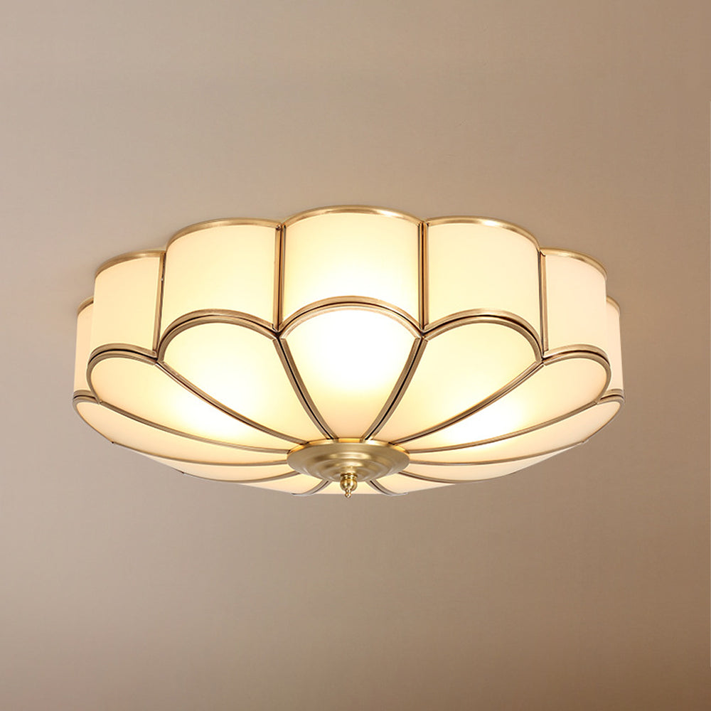 Flower-Shaped Frosted Glass Ceiling Light (Dimmable, Brass Frame)
