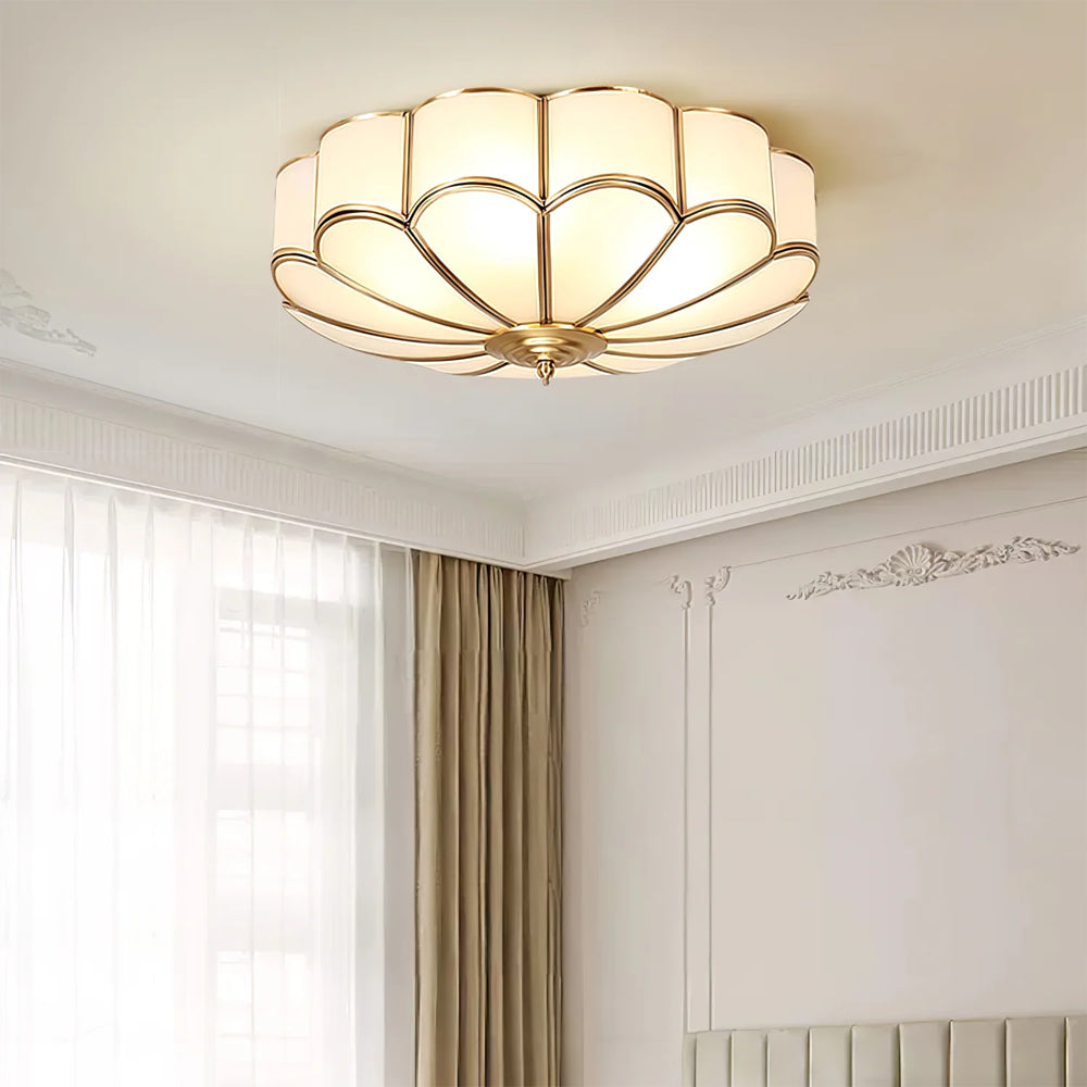 Flower-Shaped Frosted Glass Ceiling Light (Dimmable, Brass Frame)