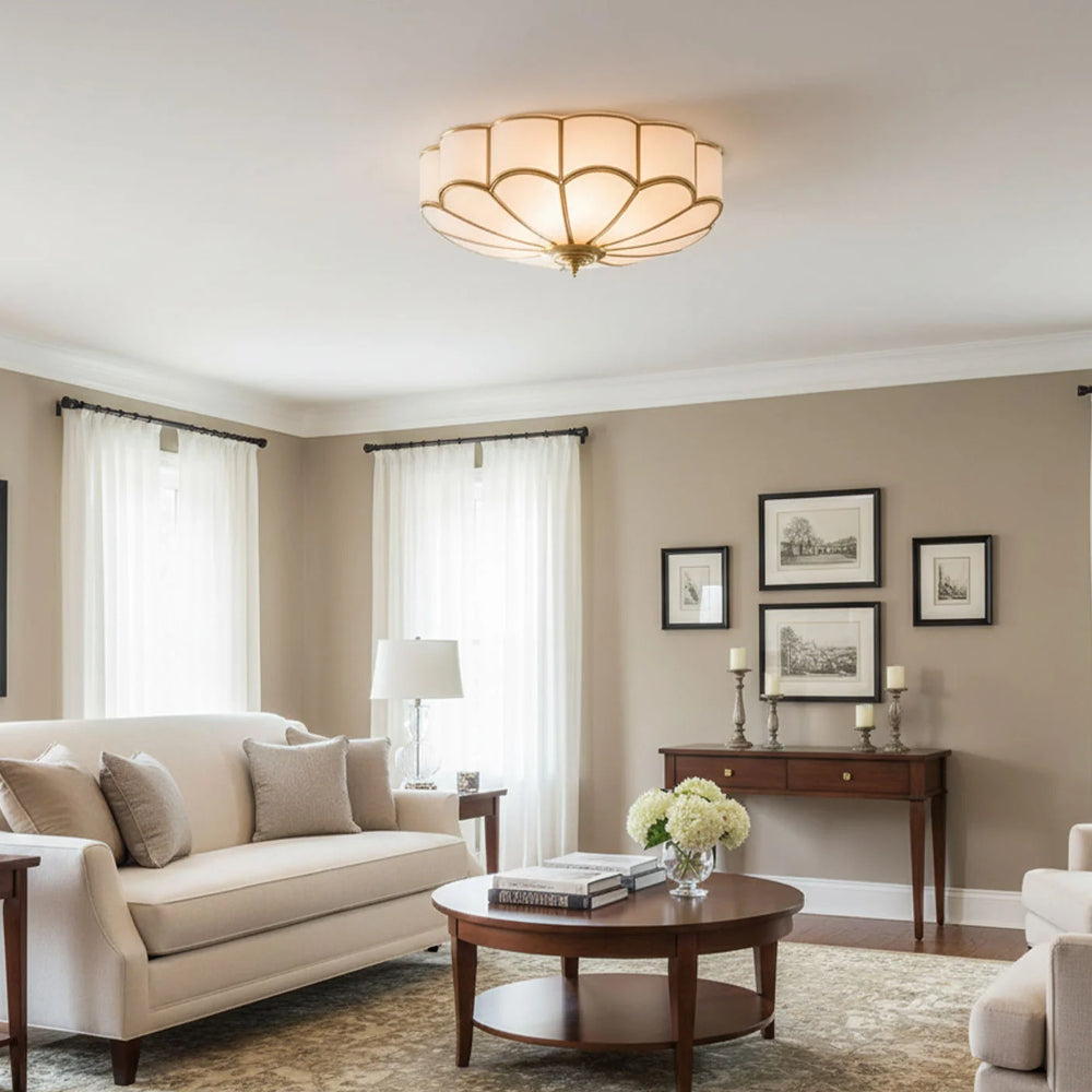 Flower-Shaped Frosted Glass Ceiling Light (Dimmable, Brass Frame)