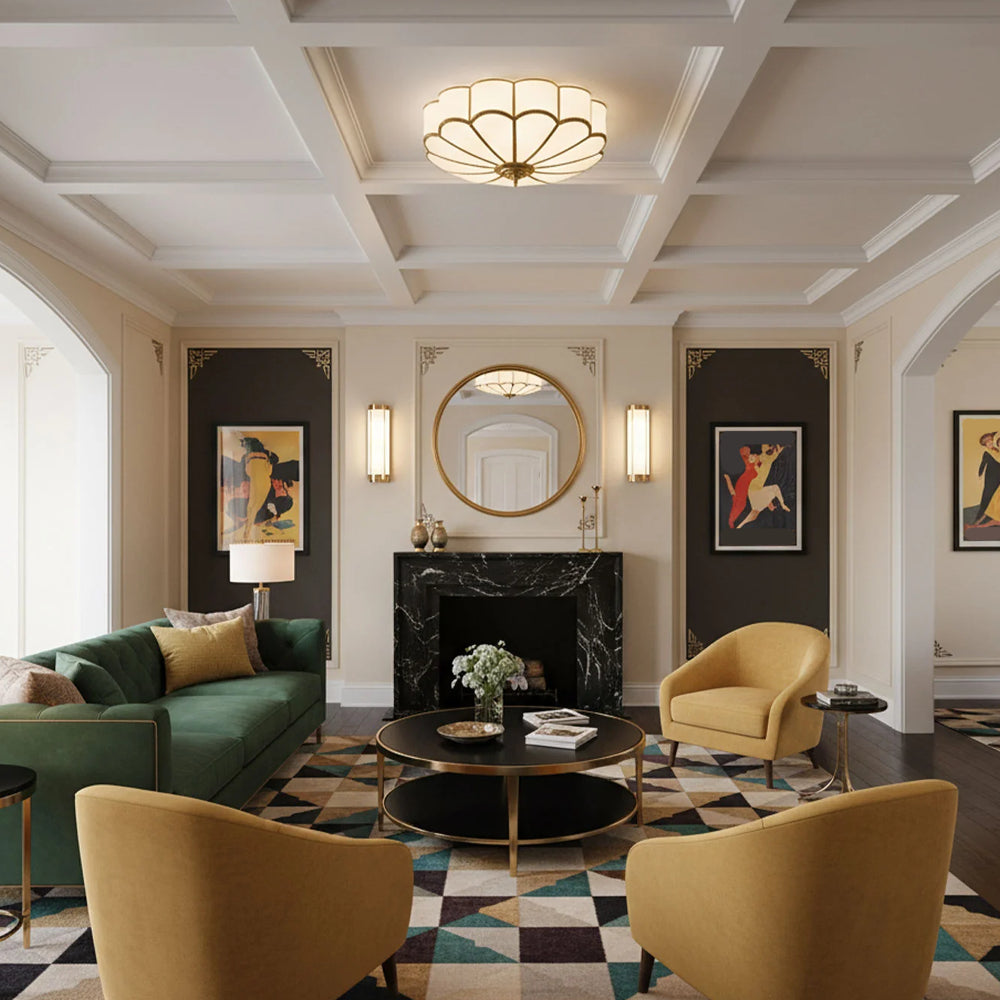 Flower-Shaped Frosted Glass Ceiling Light (Dimmable, Brass Frame)